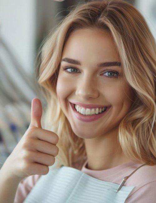 Happy dental patient making thumbs-up gesture