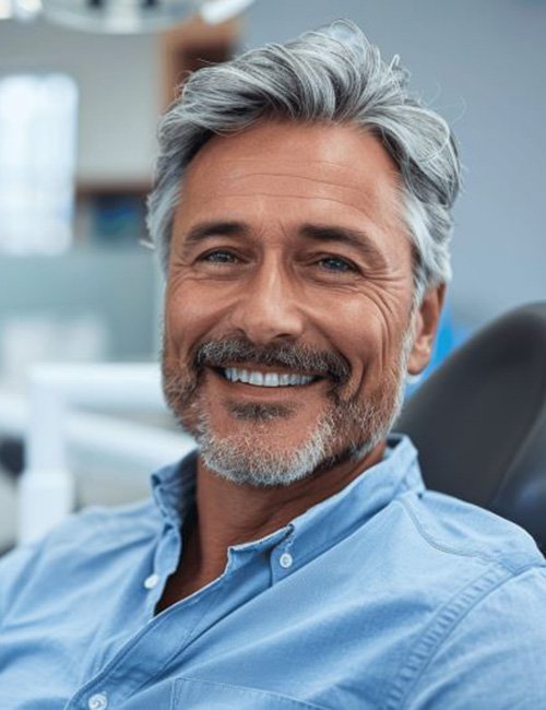 Happy middle-aged dental patient in treatment chair